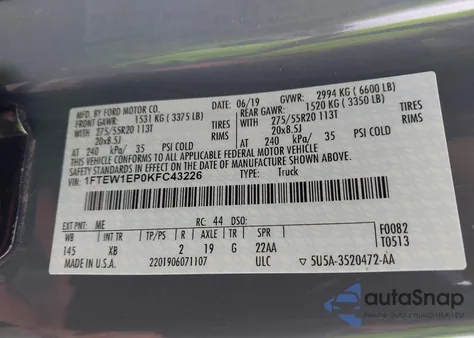 2019 Ford F-150 Xlt from USA, damaged, VIN 1FTEW1EP0KFC43226